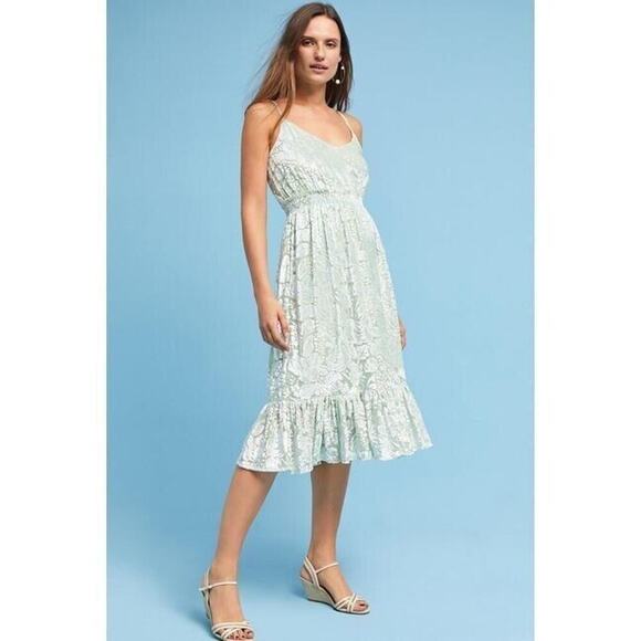 Anthropologie Hemandt and Nandita Seagrass Velvet Floral Dress XXS P Green Boho - Picture 1 of 12